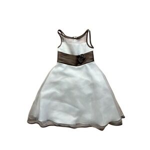 4T Girls White Dress Flower Girl Party Formal Wedding Glam Elegant